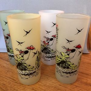 Four Vintage Frosted Glass 14oz Iced Tea Tumblers Ladies Southern Garden Party